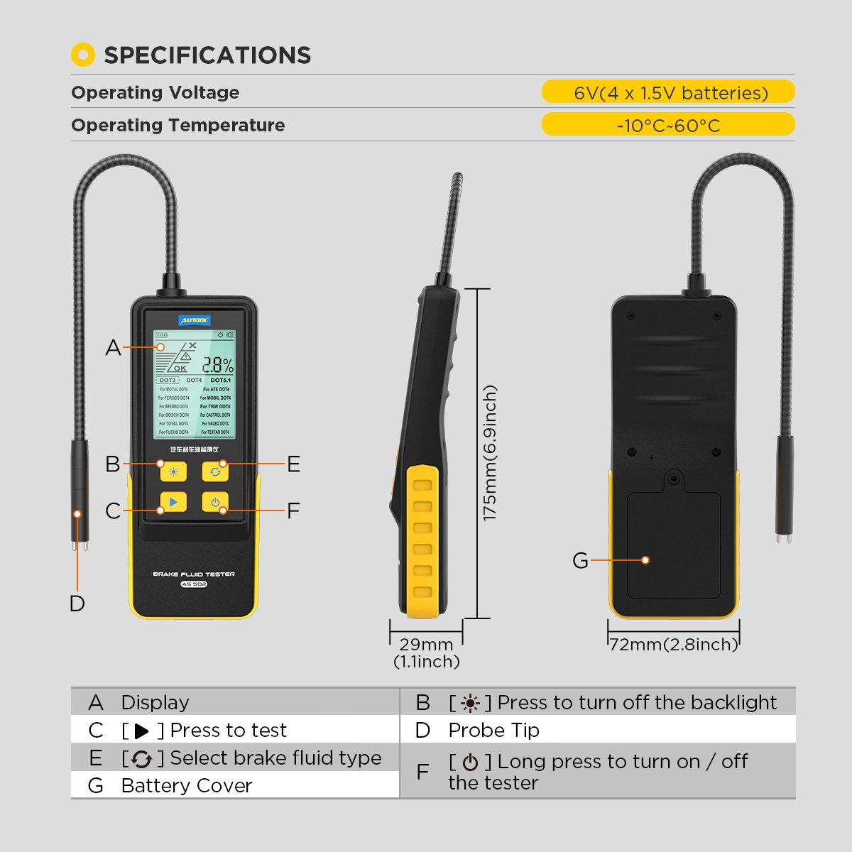  AUTOOL AS502 Car Brake Fluid Tester Car Oil Quality — foto 6