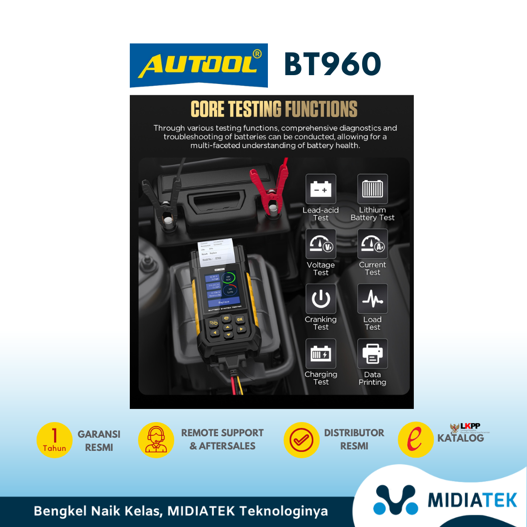 AUTOOL BT960 Automotive Battery Tester 0–80V | CCA, Load Test, Charging Test & Print — foto 5