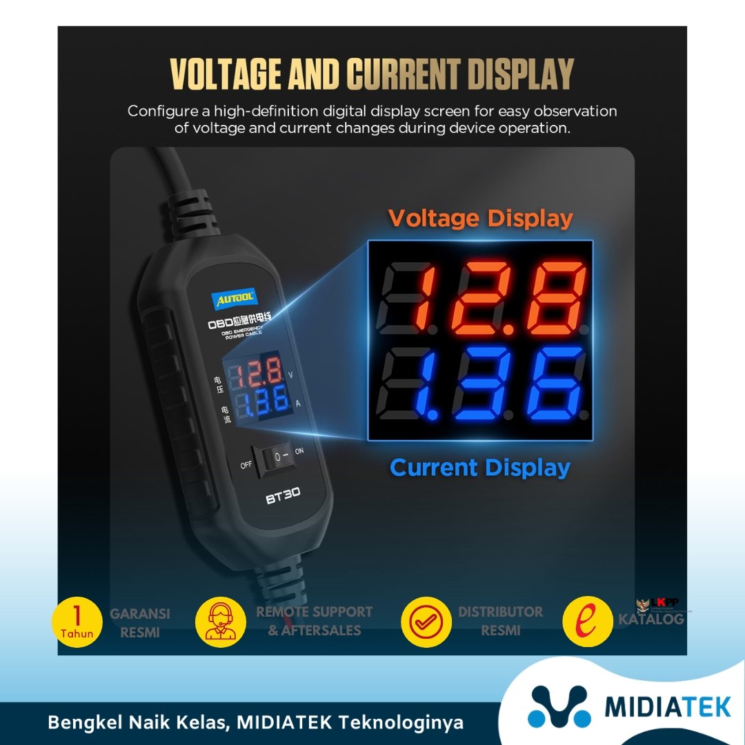 AUTOOL BT30 OBD Emergency Power Supply  Kabel Memory Saver Aki Mobil dengan Layar Digital — foto 2