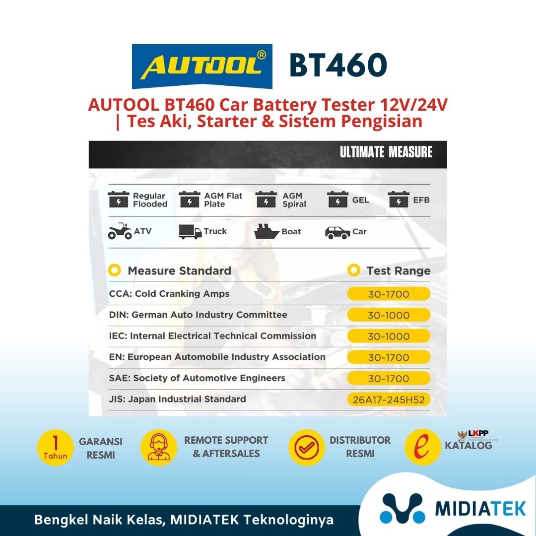 AUTOOL BT460 Car Battery Tester 12V/24V | Tes Aki, Starter & Sistem Pengisian — foto 2