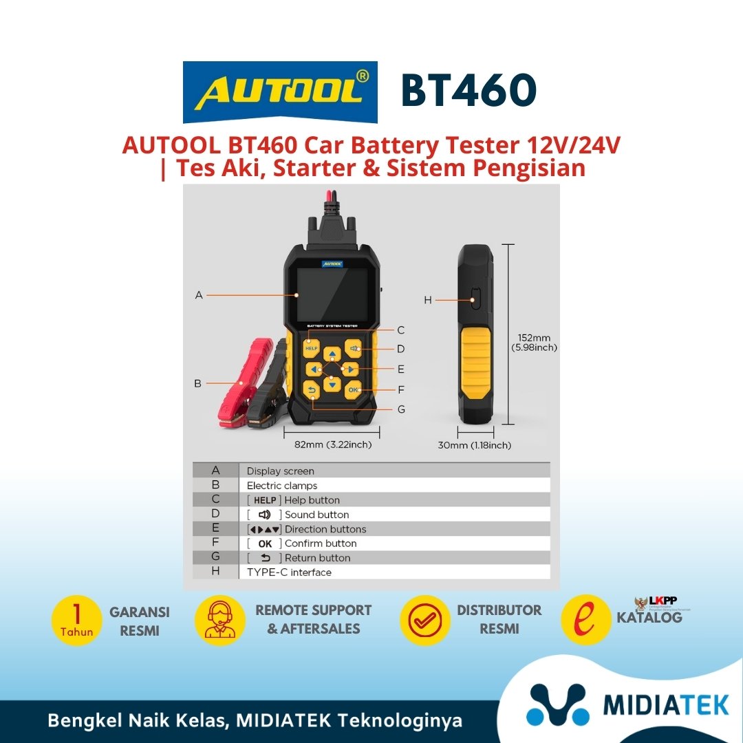 AUTOOL BT460 Car Battery Tester 12V/24V | Tes Aki, Starter & Sistem Pengisian — foto 3