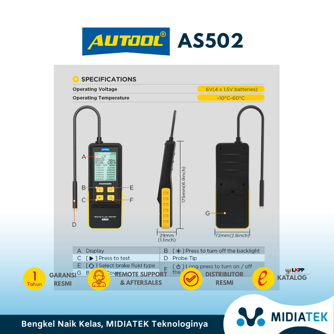 AUTOOL AS502 Car Brake Fluid Tester Car Oil Quality Water Content Percentage Brake Oil Testing For Automotive DOT3 DOT4 DOT5.1 — foto 3